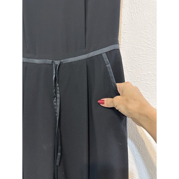 Lafayette 148 NY Size P (0-2) Jumpsuit Black Columbia Silk Trim V Neck Crepe - Picture 4 of 16